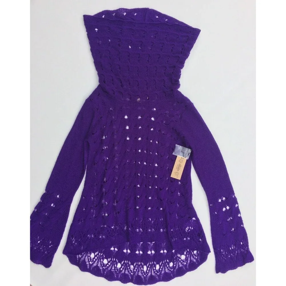Nine West Womens Sweater sz XS Plum Purple Cowl Neck Open Thin Knit Long Sleeve - Picture 6 of 12